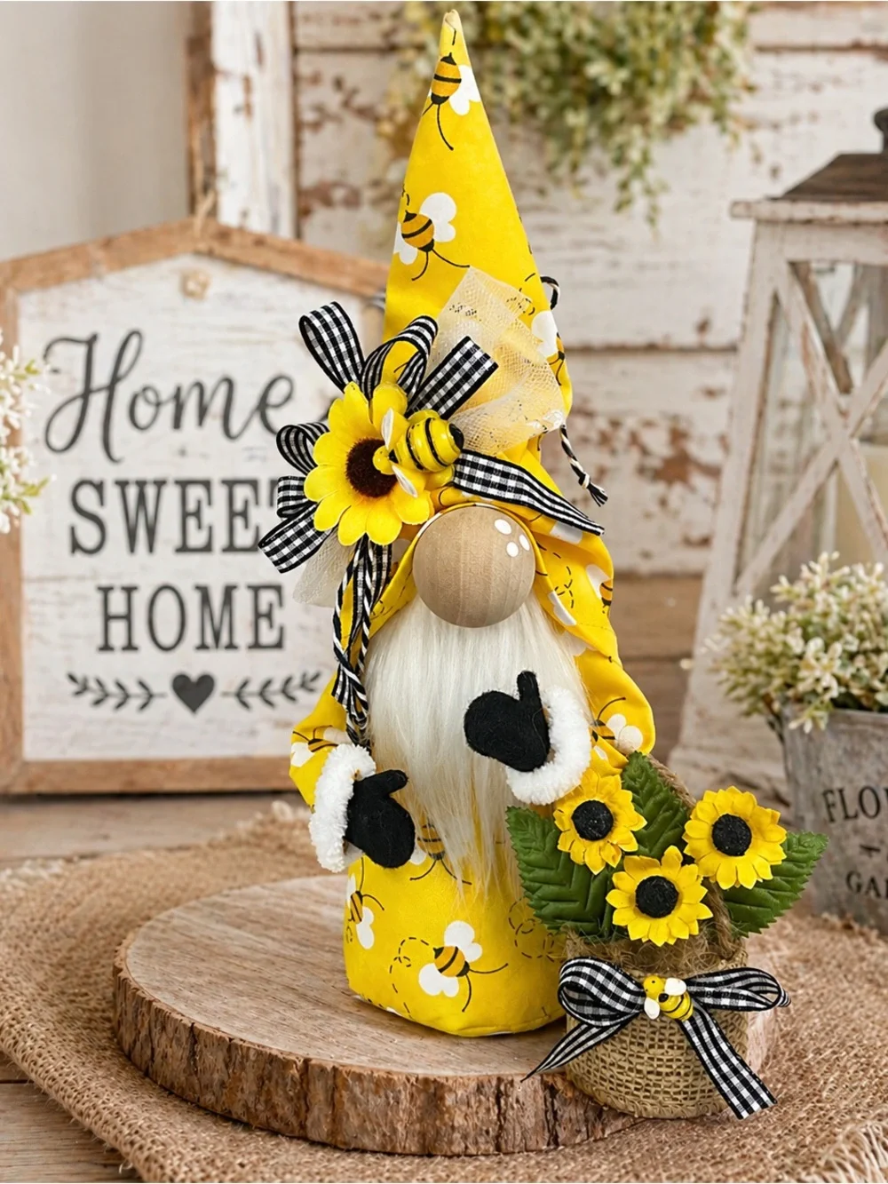 Bee Gnome w/ Sunflowers | Handmade Spring Decor - Picture 14 of 14